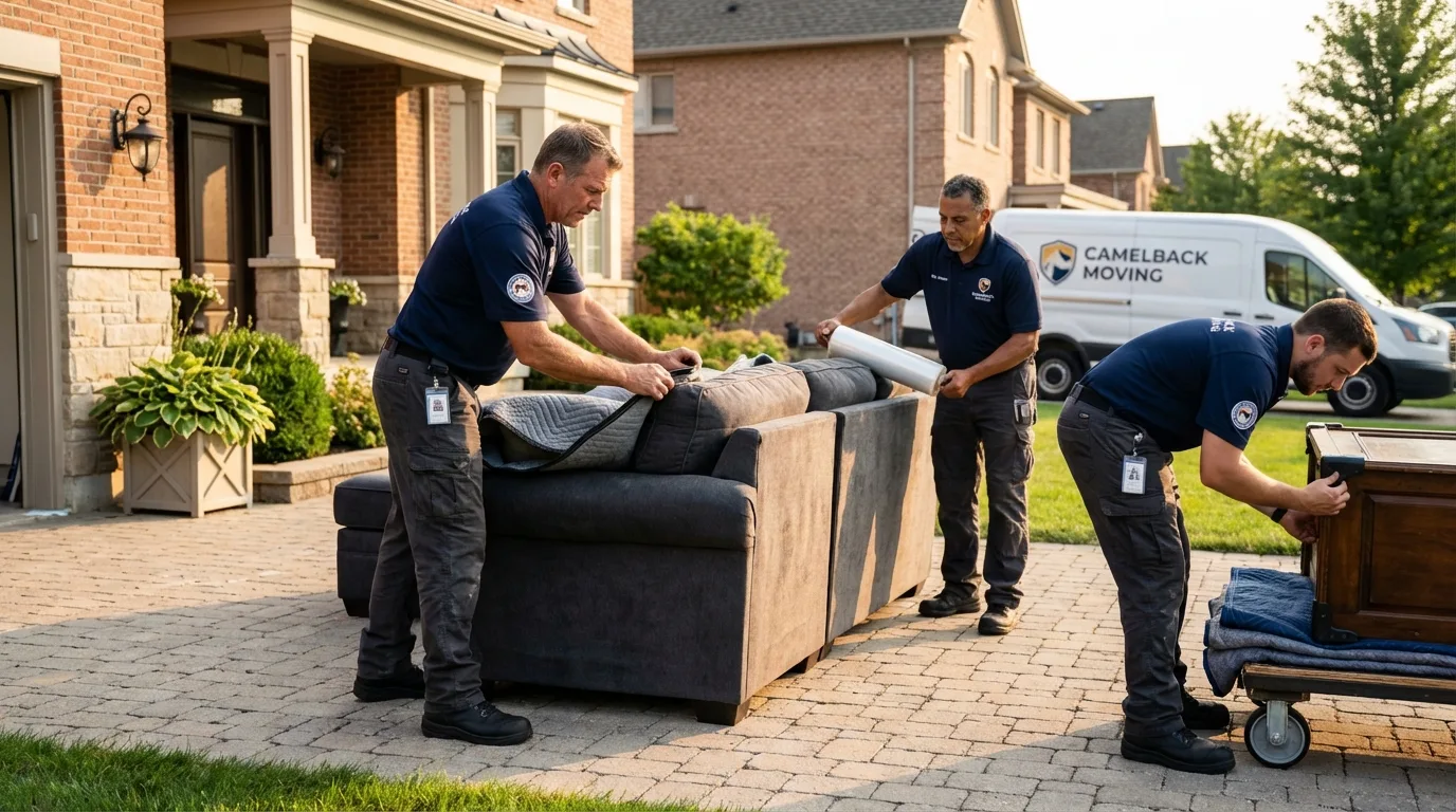 Large estate moving crew wrapping furniture in East Windsor, CT